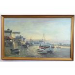 John Tuck, signed oil on board, View of Wells, 45 x 75cms