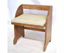 Good quality limed oak Heal's style stool with shaped ends and bar back with cream hessian