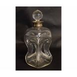 Large moulded hour-glass decanter with applied silver collar and faceted cut glass stopper, 26cms