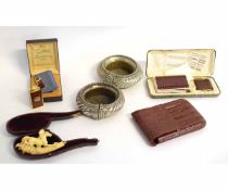 Vintage Meerschaum pipe (a/f), two cased Colibri lighters, vintage cigar case, two ashtrays