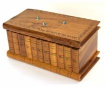 Sorrento ware souvenir inlaid box formed as 11 volumes of books with a hinged lid with three painted