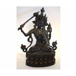 19th century Thai or Tibetan bronze of a seated goddess with sceptre, 37cms tall