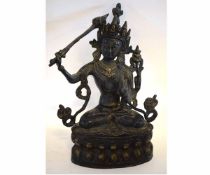 19th century Thai or Tibetan bronze of a seated goddess with sceptre, 37cms tall