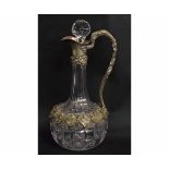 Victorian cut glass claret jug with applied cast silver plated handle and mount, replacement cut