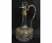 Victorian cut glass claret jug with applied cast silver plated handle and mount, replacement cut