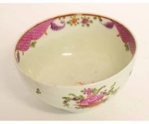 Lowestoft slop bowl decorated with Curtis style enamels, 11cms diam