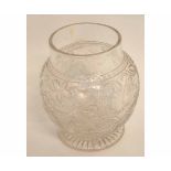 Edwardian period cut and wheel engraved bulbous vase on spreading circular foot, engraved with