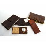 Vintage ladies hand and clutch bags, bedside travelling clock and card case