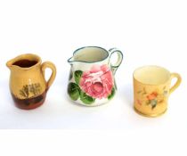 Miniature Wemyss ware jug decorated in typical fashion with cabbage style roses, together with a