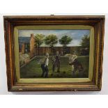 19th/20th century Primitive School, oil on canvas, Game of Bowls, 29 x 41cms