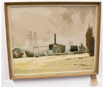 Patrick J Boswell, signed oil on canvas, Power Station from Harvey Lane, Norwich, Thorpe, 60 x 75cms