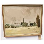 Patrick J Boswell, signed oil on canvas, Power Station from Harvey Lane, Norwich, Thorpe, 60 x 75cms
