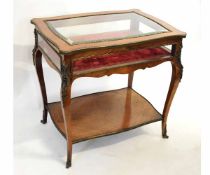 19th century kingwood and brass mounted bijouterie table with red lined interior with open shelf