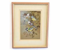 Frank Jarvis, signed and dated 89, watercolour, Tits on a branch, 26 x 18cms