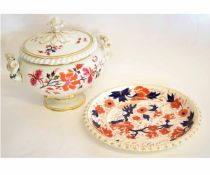 Early 19th century large tureen and cover with acorn knop, floral design in pink, gilt and blue