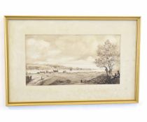 John Moore of Ipswich, signed monotone watercolour, "****the Orwell", 25 x 46cms