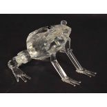 Late 20th century cut glass model of a frog, initialled "S", 15cms wide x 9cms tall