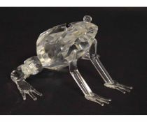 Late 20th century cut glass model of a frog, initialled "S", 15cms wide x 9cms tall