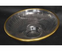 Art Deco period large circular cut glass bowl with applied metal rim, 34cms diam