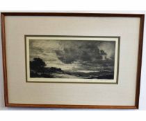 Henry MacBeth Raeburn, signed in pencil to margin, black and white etching, Landscape, 16 x 34cms