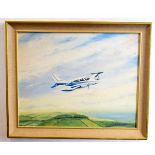Thomas Fishburn, signed oil on board, Plane in flight, 39 x 49cms, Provenance: The Parker Gallery, 2
