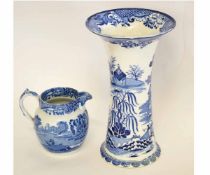 Blue and white printed pottery jug by Copeland Spode, Italian pattern, together with a large trumpet