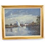 Geoffrey Chatten, unsigned oil on board, Norfolk river view, probably Yarmouth, 60 x 78cms