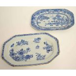 Two 18th century Chinese Nanking blue and white small platters of elongated octagonal form, 26cms