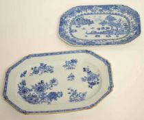 Two 18th century Chinese Nanking blue and white small platters of elongated octagonal form, 26cms