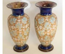 Large pair of Royal Doulton Slater's patent vases, the gilt lace ground with floral decoration,