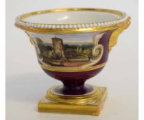 Worcester Flight Barr & Barr vase, circa 1820, the puce ground with central panel, decorated with