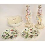 Pair of Staffordshire plates with chinoiserie design, together with a Continental lobed bowl from