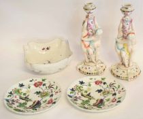 Pair of Staffordshire plates with chinoiserie design, together with a Continental lobed bowl from