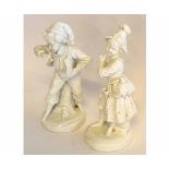 Pair of late 19th century Continental white porcelain figures of a boy and a girl, the largest 24cms