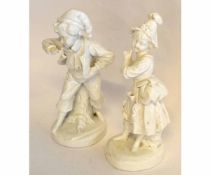 Pair of late 19th century Continental white porcelain figures of a boy and a girl, the largest 24cms