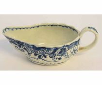 Unusual Turner Felspathic cream boat decorated in Derby style with an underglaze blue design to