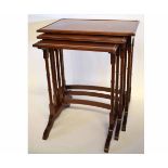 Good quality reproduction mahogany set of three nesting tables on bamboo turned columns supported on