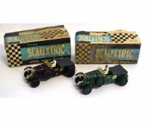 Scalextric (vintage car racing) Bentley MMC64, (2), both in original boxes, play worn and boxes a/f