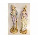 Very large pair of Continental late 19th century/early 20th century porcelain figures of a gentleman