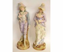 Very large pair of Continental late 19th century/early 20th century porcelain figures of a gentleman