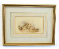 William Joseph J C Bond, signed watercolour, Coastal cottages with figures, 13 x 22cms