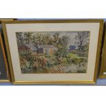 Henley G Curl, signed and dated '75, A bungalow by a pool, 32 x 48cms