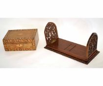 Parquetry inlaid box (void interior) and pair of Victorian mahogany adjustable bookends