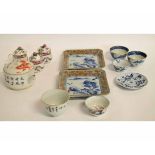Small mixed lot of Oriental polychrome and blue and white wares including pair of square dishes,
