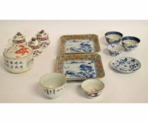 Small mixed lot of Oriental polychrome and blue and white wares including pair of square dishes,