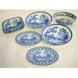 Collection of mid-19th century Spode blue and white printed pottery, comprising 2 dishes, serving