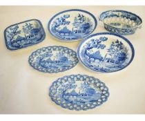 Collection of mid-19th century Spode blue and white printed pottery, comprising 2 dishes, serving