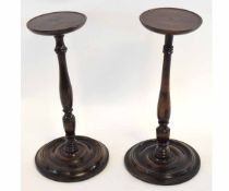 Pair of treen tazzas, or wig stands, circular form with central ring turned column, 35 1/2cms high