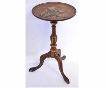 Early 20th century mahogany and chinoiserie decorated wine table with circular top on a turned and