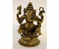 Small cast brass model of Ganesha, 13cms tall